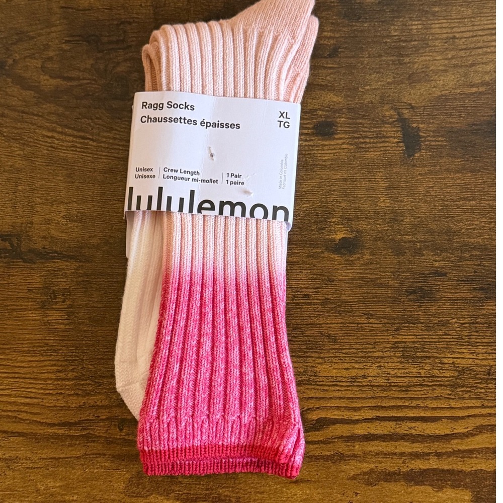 Lululemon Ragg Socks Unisex XL Crew Length Pink White Ombre NWT comfy